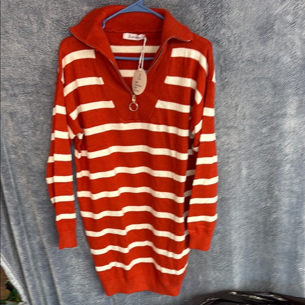 Striped Red and White Midi Dress